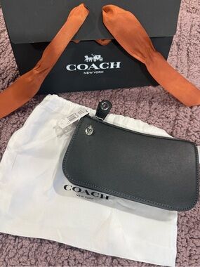 Coach Black Leather Wristlet Clutch